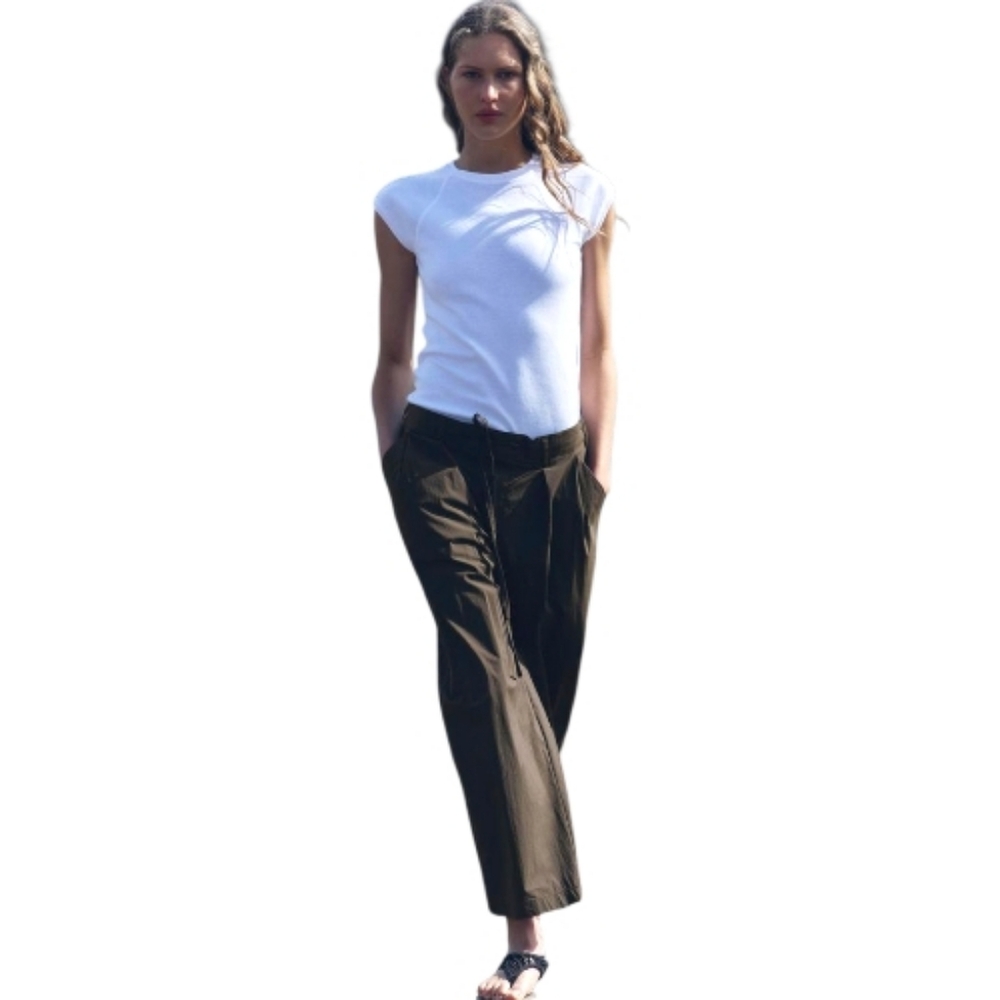ZARA‎ brown wide leg drawstring pleated pull on pants XL
